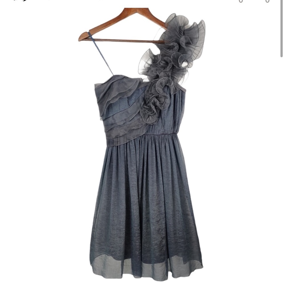 BCBGeneration Slate Blue One Shoulder Cocktail Dress 6